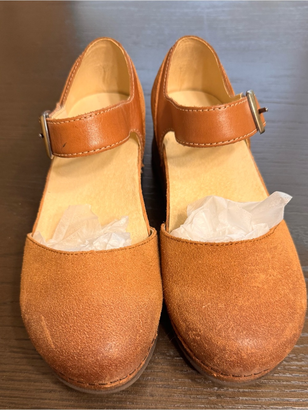 Dansko Mae Tan Burnished Suede Mary Jane Clogs EU 36 US 5.5-6